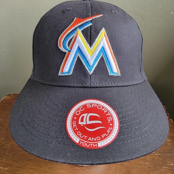 Miami Marlins Hat MLB YOUTH SIZE Adjustable Strap Black Cap Hat NWOT - Picture 2 of 8